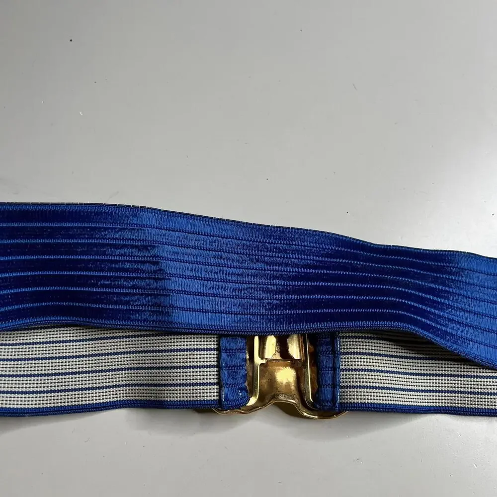 Vintage Charmant Waist Belt‎ Womens L Blue Elastic Wide Gold Tone Buckle Cinch